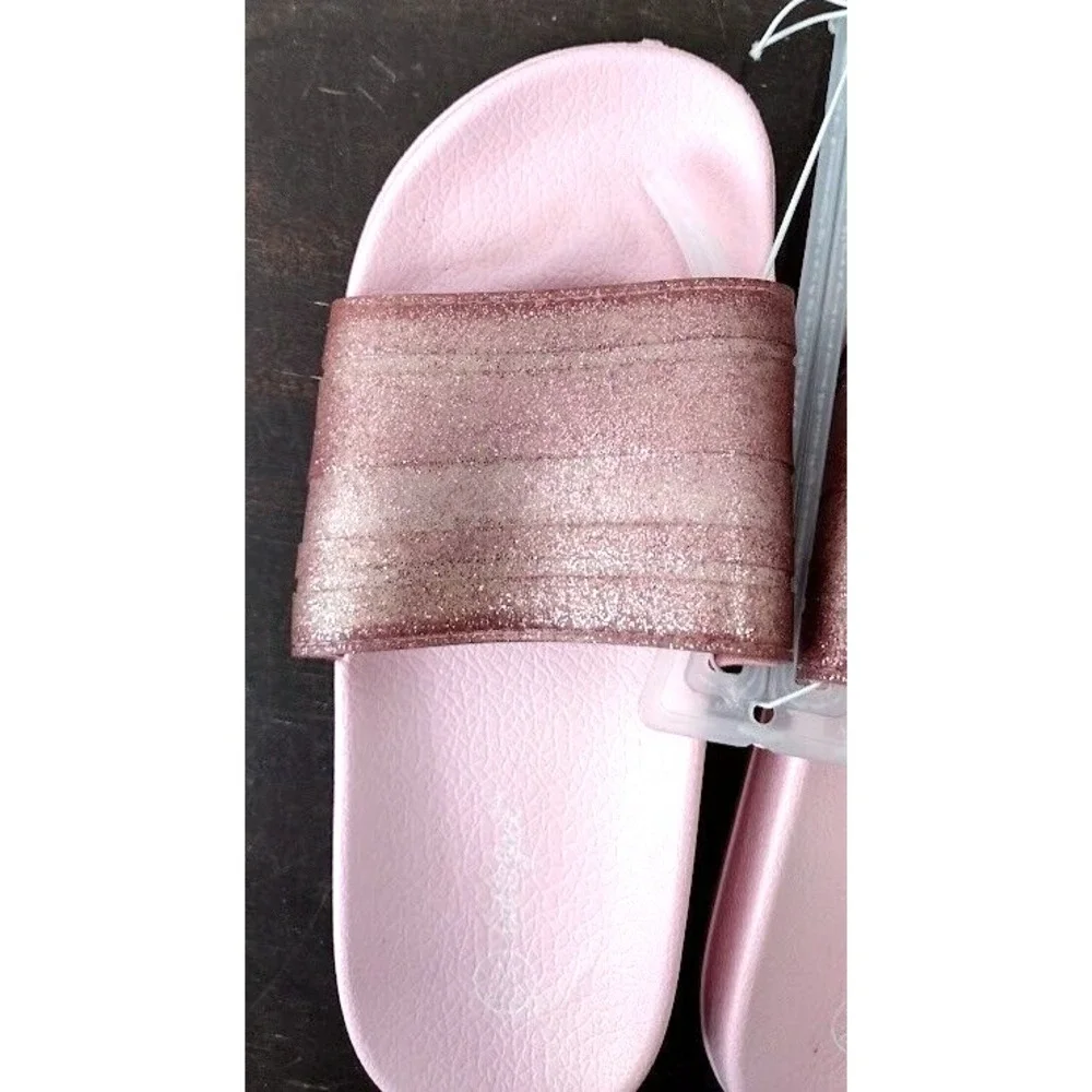 Cat Jack Kids Girls Pink Glitter Slides Sandals‎ Size M 2/3